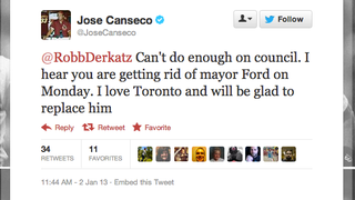 Jose Canseco Will Not Be The Next Mayor Of Toronto, Despite Promises To "Work Out The Citizen Thing"